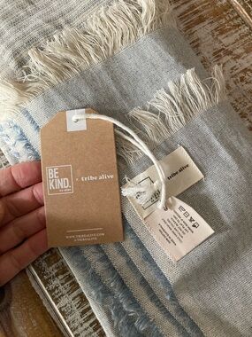 tribe alive light blue & cream fringed scarf